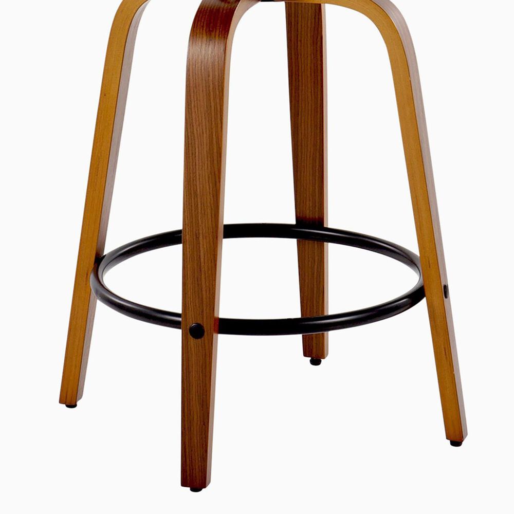 LumiSource Fabrico 26" Swivel Fixed-Height Counter Stool with Black Faux Leather Upholstery in Black and Walnut (Set of 2), , large