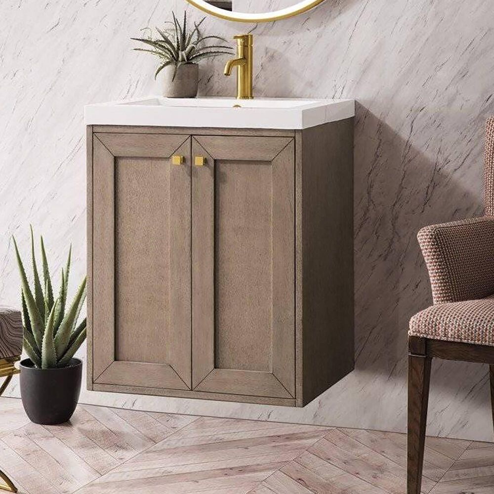 James Martin Chianti 20" Single Bathroom Vanity in Whitewashed Walnut with White Glossy Solid Surface Resin Top, , large