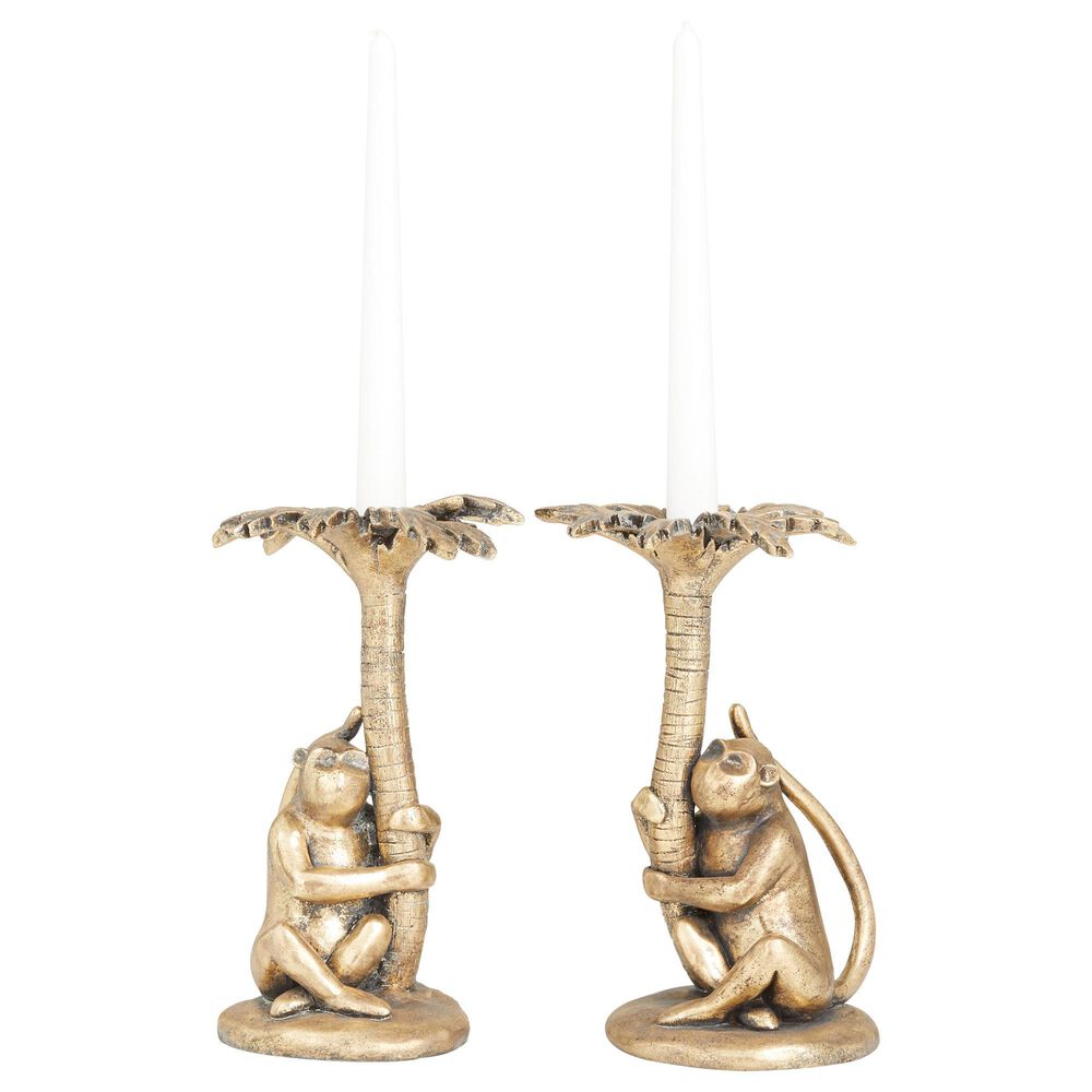 Maple and Jade 10" x 6" Candleholder in Distressed Gold (Set of 2), , large