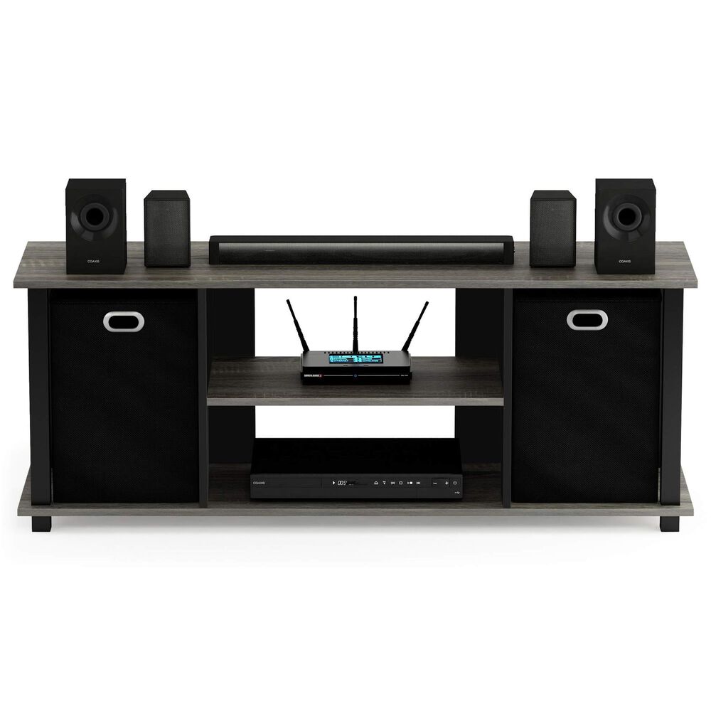 HOMLUX 41.7" Entertainment Center TV Stand with Storage Bins in French Oak Grey and Black, , large