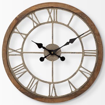 Mercana Mething 19" Round Wall Clock in Light Brown and Matte Black, , large