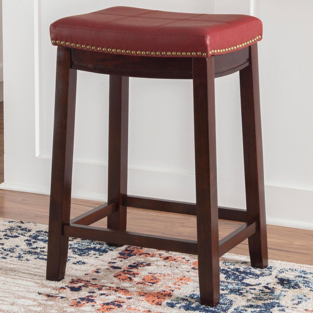 Linon Home Decor Claridge Counter Stool with Red Cushion in Dark Brown, , large