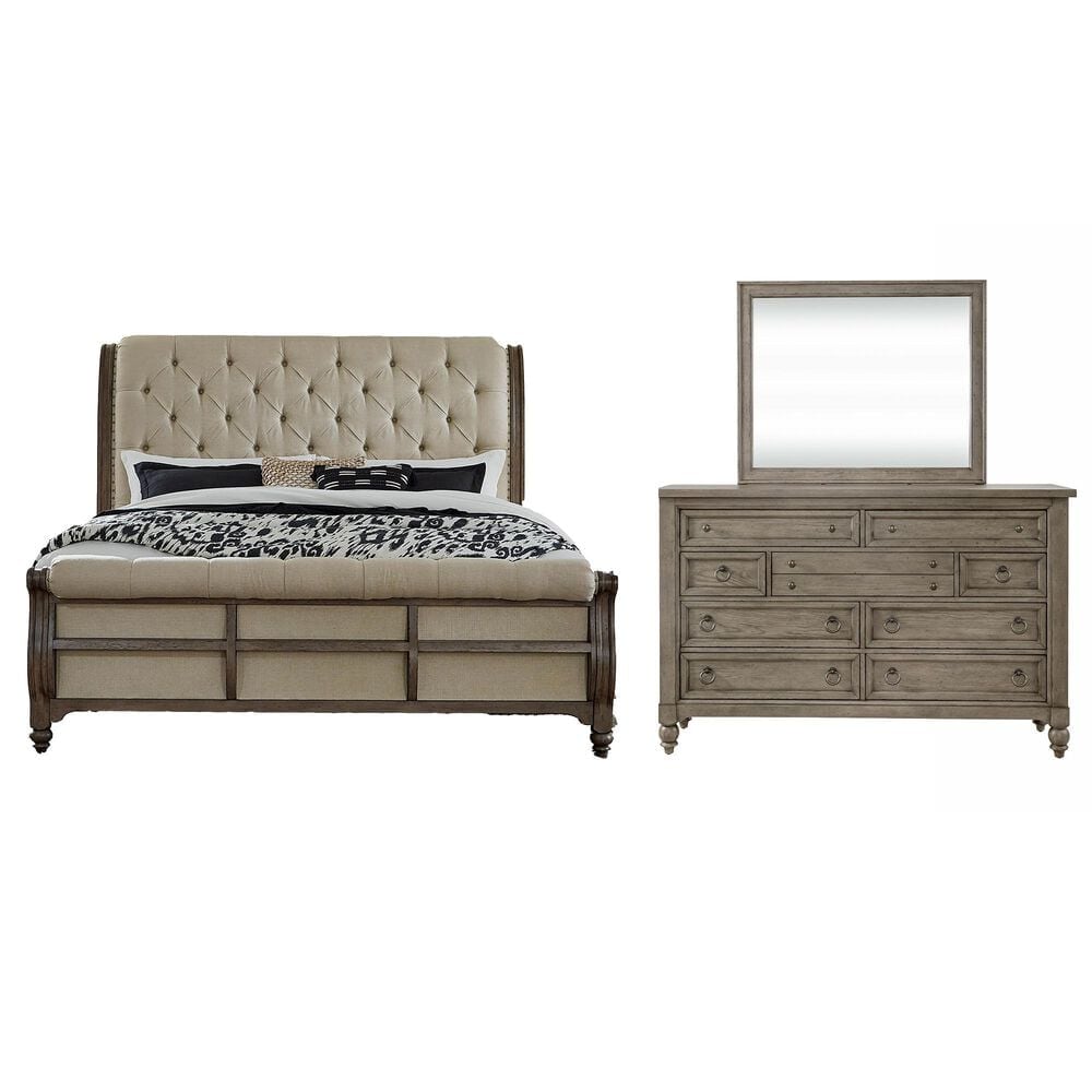 Belle Furnishings Americana Farmhouse 3 Piece King Sleigh Bedroom Set in Dusty Taupe and Black, , large