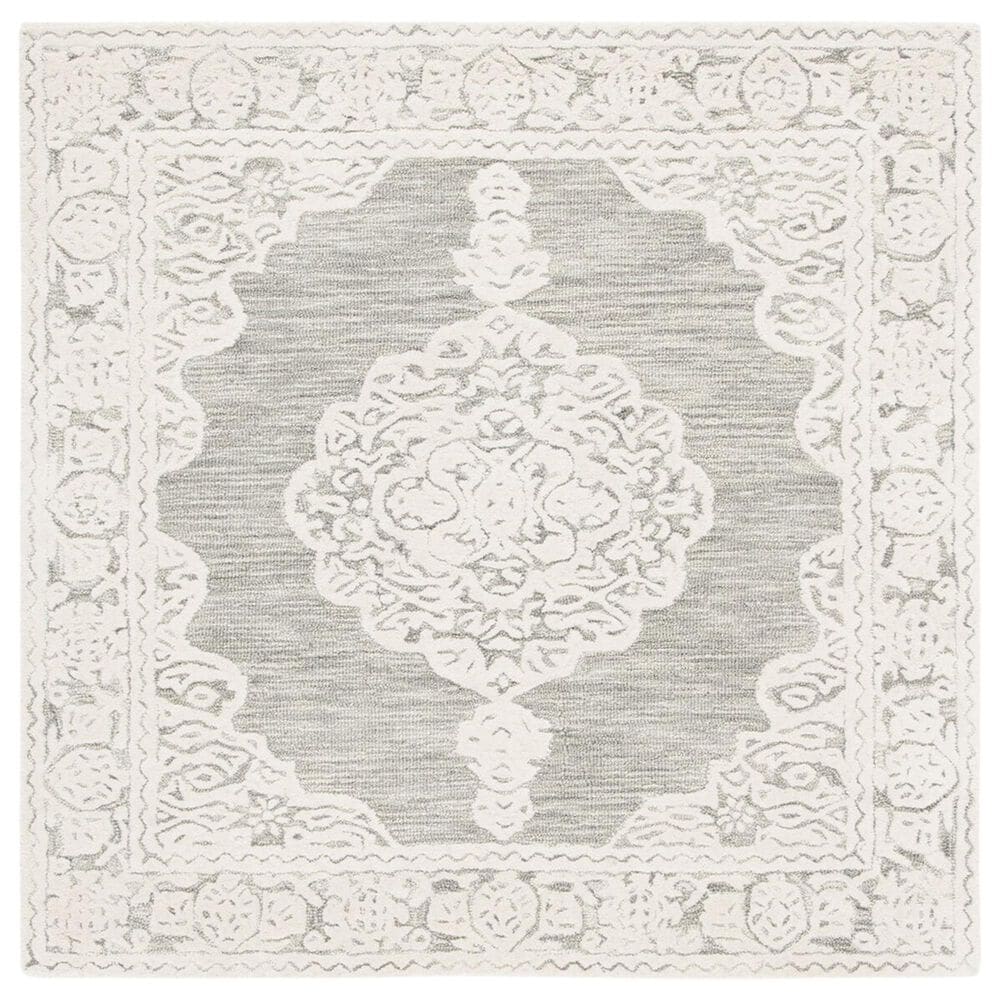 Safavieh Micro-Loop MLP275F 5" Square Gray and Ivory Area Rug, , large