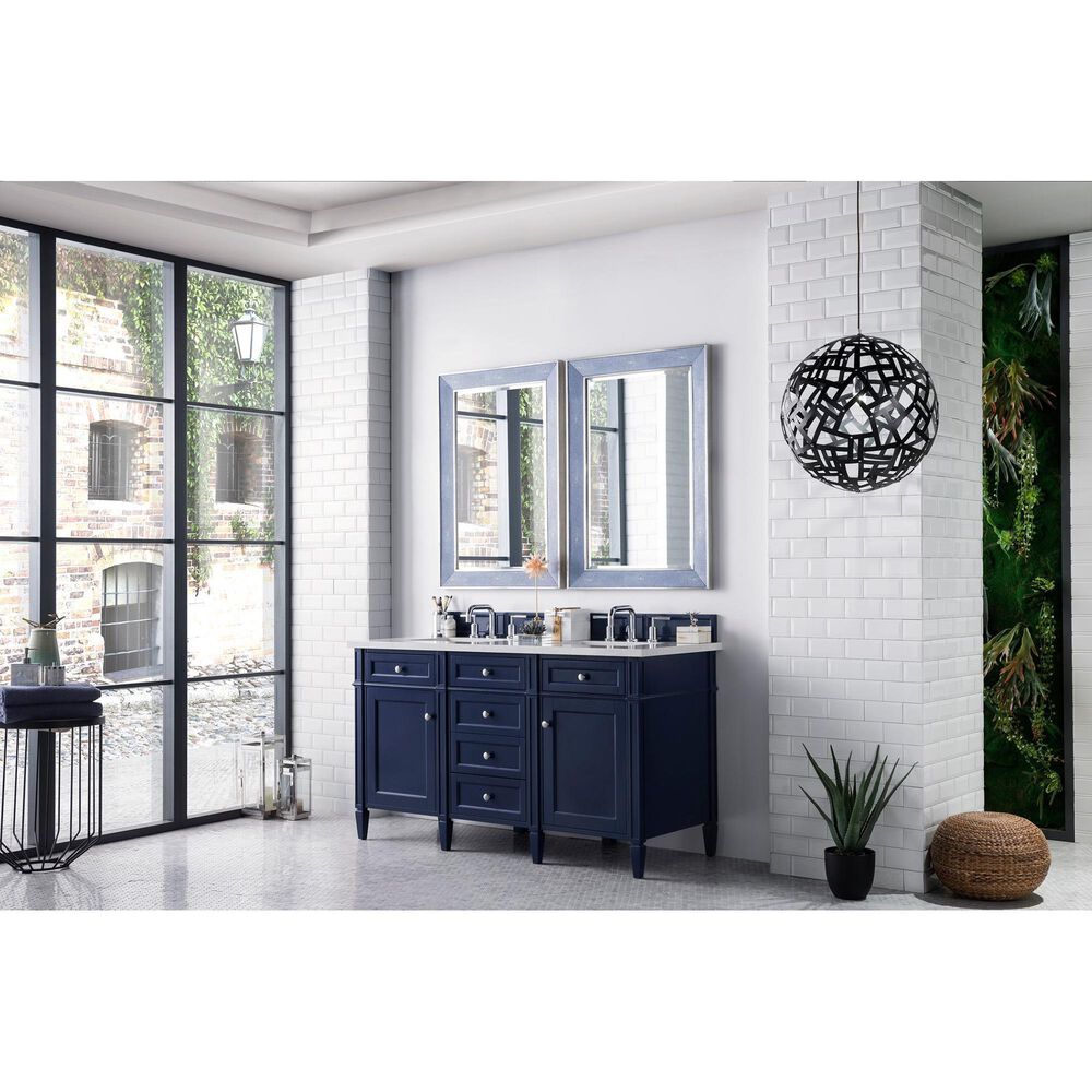 James Martin Vanities Brittany 60&quot; Double Bathroom Vanity in Victory Blue with 3 cm Eternal Jasmine Pearl Quartz Top, , large