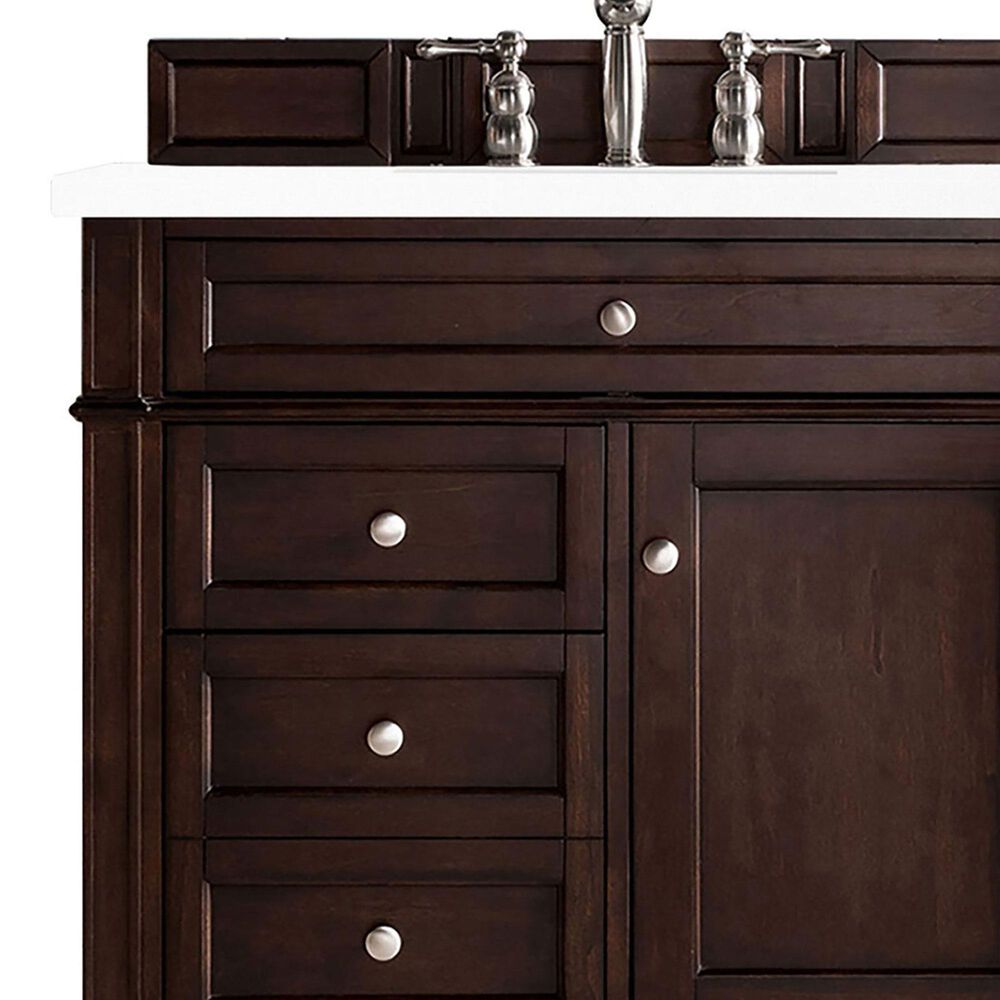 James Martin Vanities Brittany 36" Single Bathroom Vanity in Burnished Mahogany with 3 cm White Zeus Quartz Top and Rectangular Sink, , large