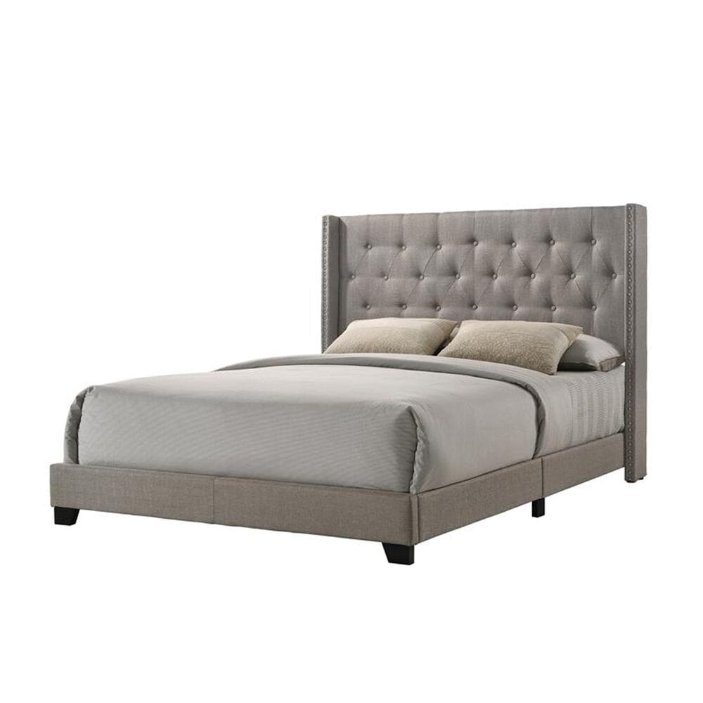 The Monday Company King Upholstered Wingback and Button Tufted Bed in Soft Putty Linen, , large