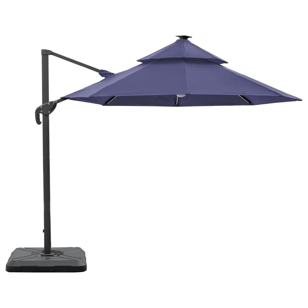 Furniture of America Zora 10" LED Bulb Double Top Octagon Patio Umbrella with Base in Blue, , large