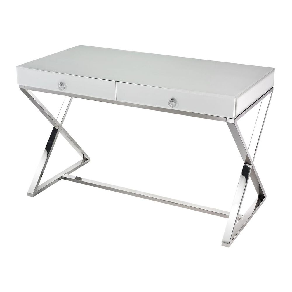 Dimond Home White Glass Desk in White and Chrome, , large