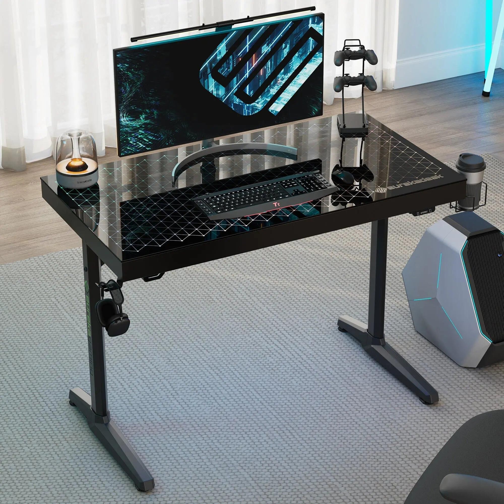 Eureka Ergonomic LED Glass Desktop Gaming Desk - Thumbnail 2