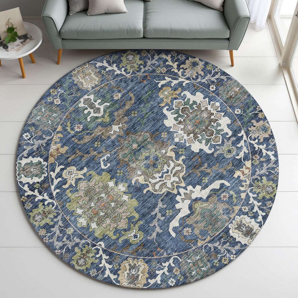Dalyn Rug Company Silk Road Navy, Gold, Copper, Blue, Teal, Mocha and Fern 8&#39; Round Area Rug, , large
