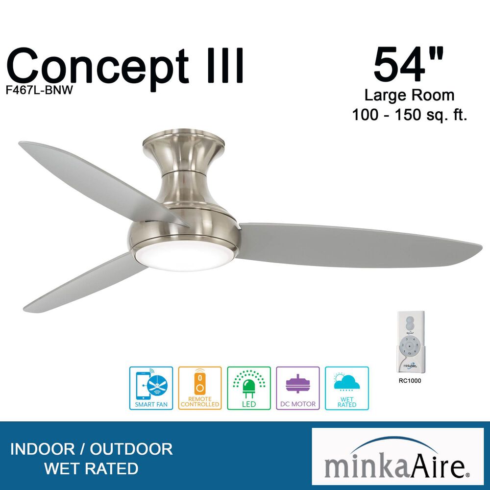 Minka-Aire Concept III 54" Ceiling Fan with LED Light in Brushed Nickel Wet, , large