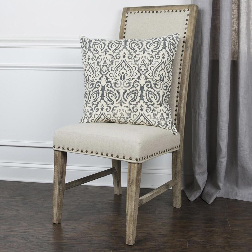 Rizzy Home 22&quot; x 22&quot; Damask Down Pillow in Gray and Beige, , large