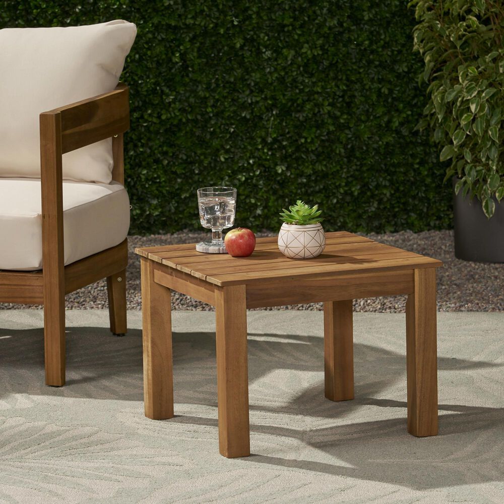 Hearth and Haven Temecula Outdoor Square Side Table with Slatted Top in Brown, , large