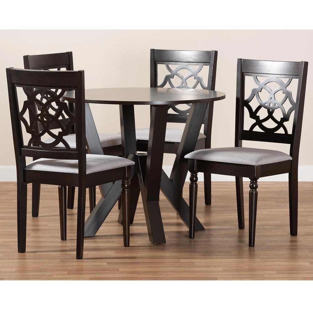 Baxton Studio Alma 5-Piece Dining Set in Grey/Dark Brown, , large
