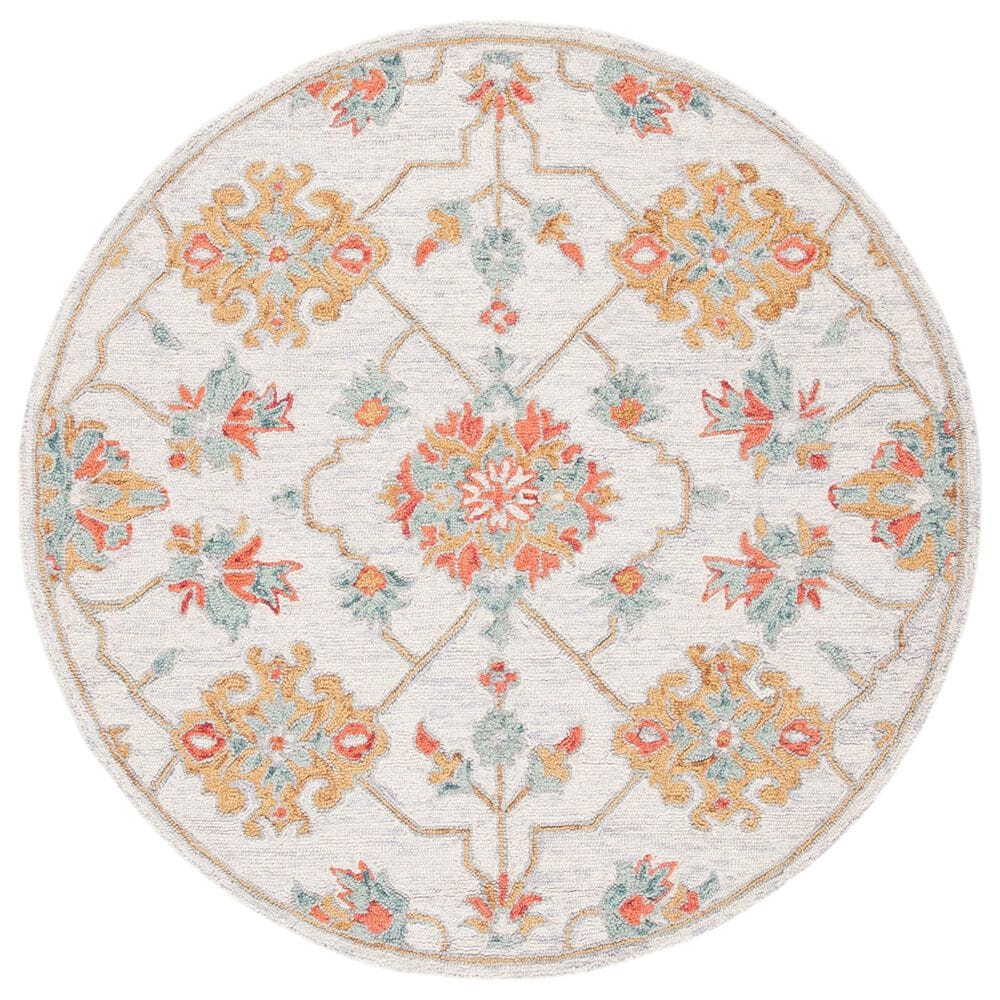 Safavieh Micro-Loop 5" Round Silver and Red Area Rug, , large