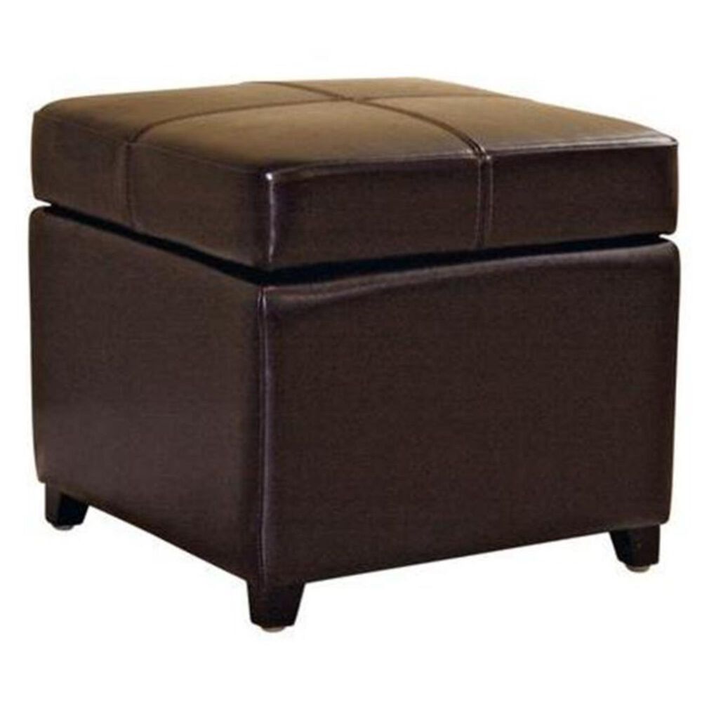 Baxton Studio Full Leather Storage Cube Ottoman in Dark Brown, , large