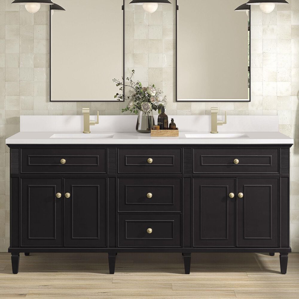 James Martin Vanities Lorelai 72&quot; Double Vanity in Black Onyx with Single Hole 3 cm White Zeus Quartz Top &amp; Backsplash, , large