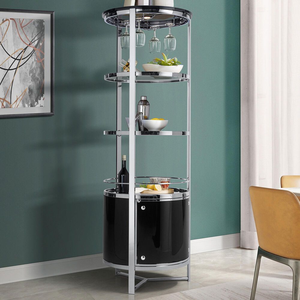 Mayberry Hill Lalia Wine Cabinet in Black and Chrome, , large