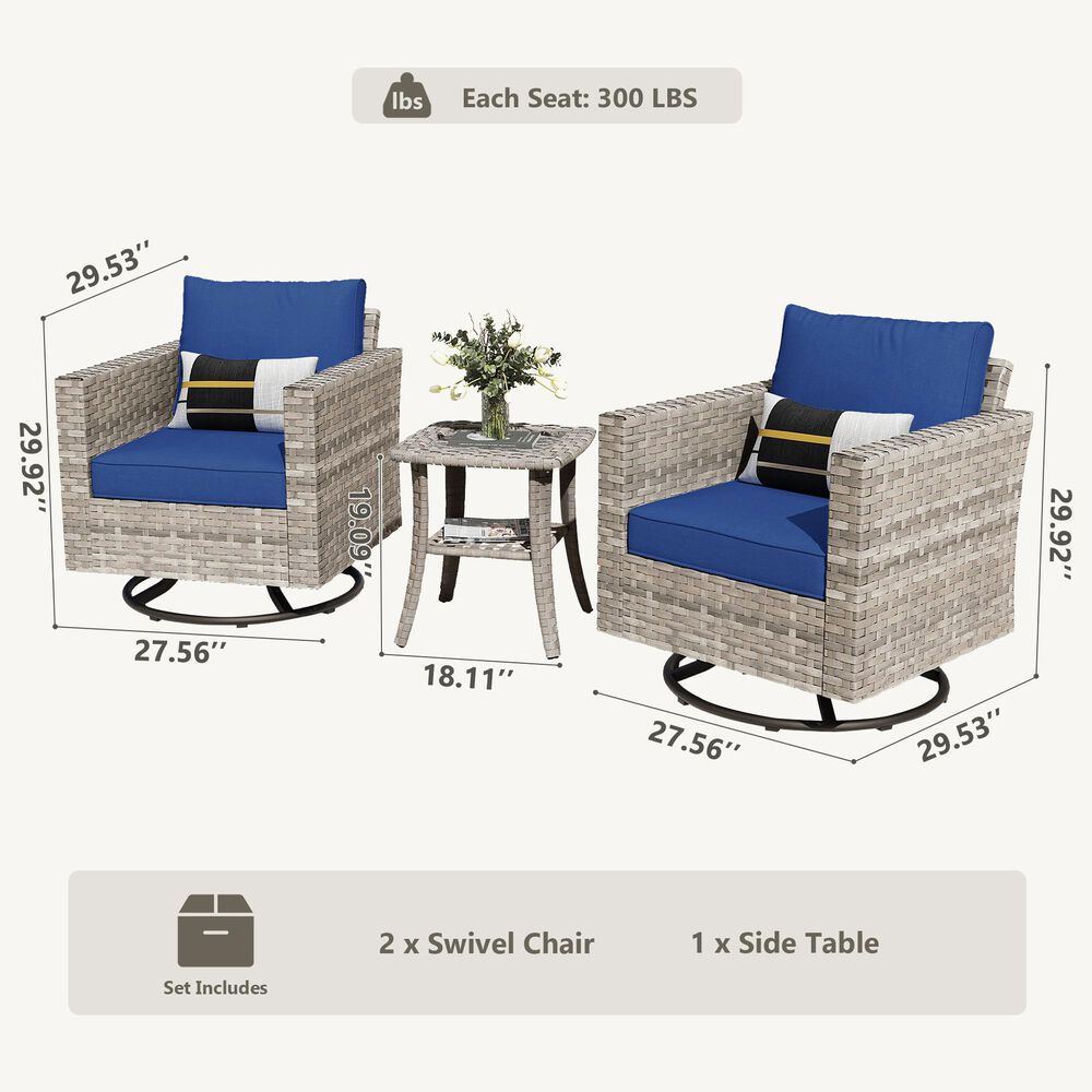HOMLUX 3-Piece Outdoor Conversation Set in Navy Blue, , large