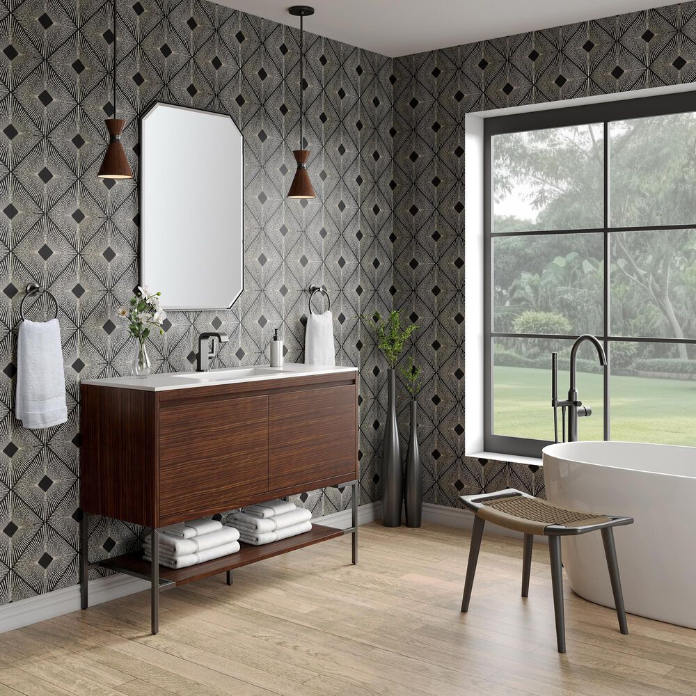 James Martin Vanities Mantova 47.3&quot; Single Vanity in Glossy White and Brushed Nickel with 3 cm Glossy White Composite Stone Top and Rectangular Sink, , large
