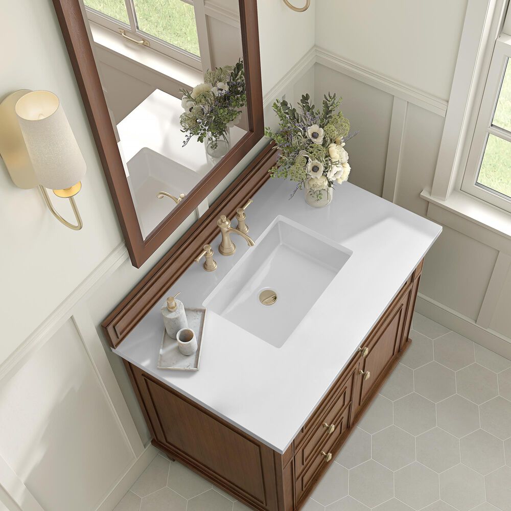 James Martin Vanities Lorelai 36&quot; Single Vanity in Mid-Century Walnut with 3 CM White Zeus Quartz Top, , large