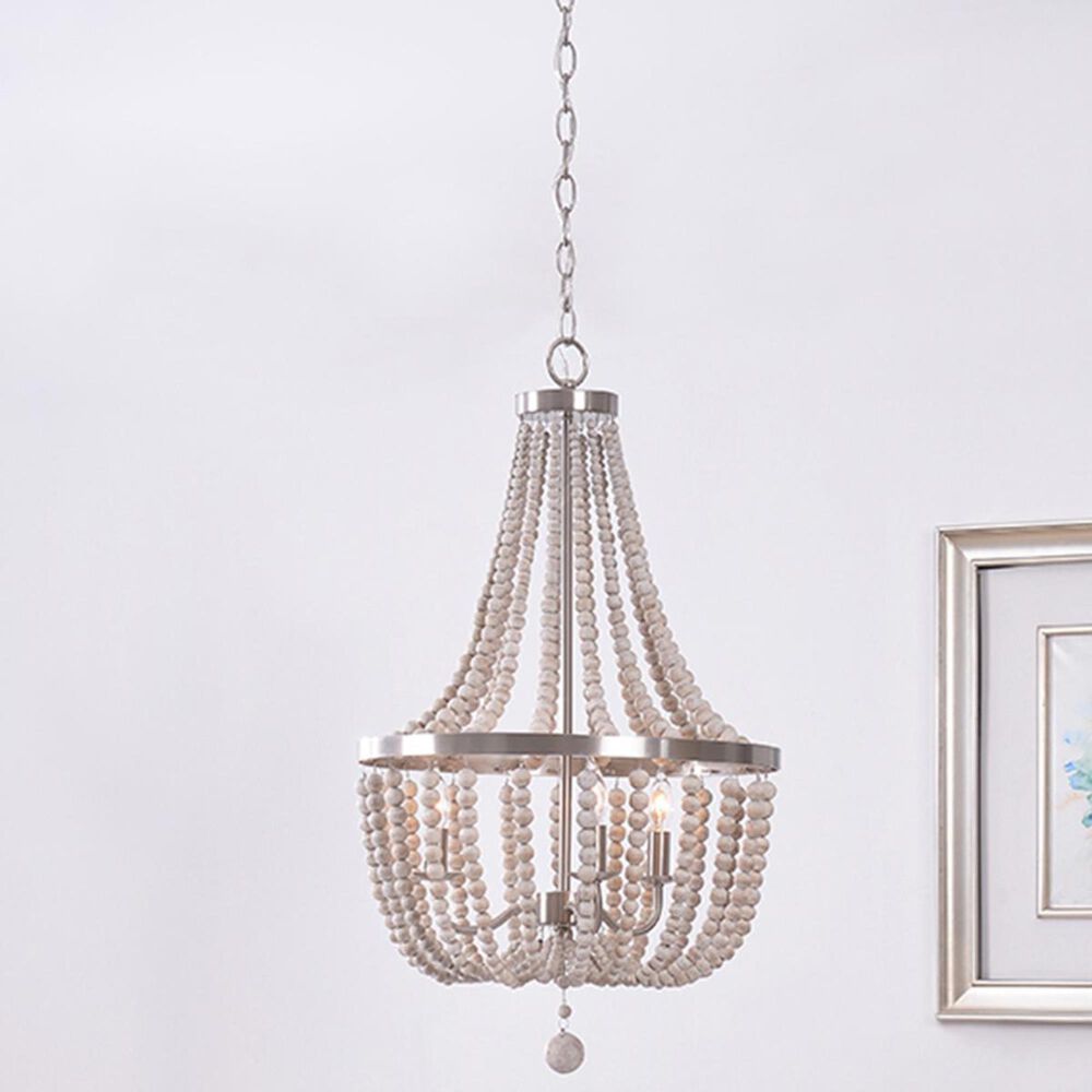 Kenroy Dumas 3-Light Chandelier in Brushed Steel with Weathered White Beads, , large