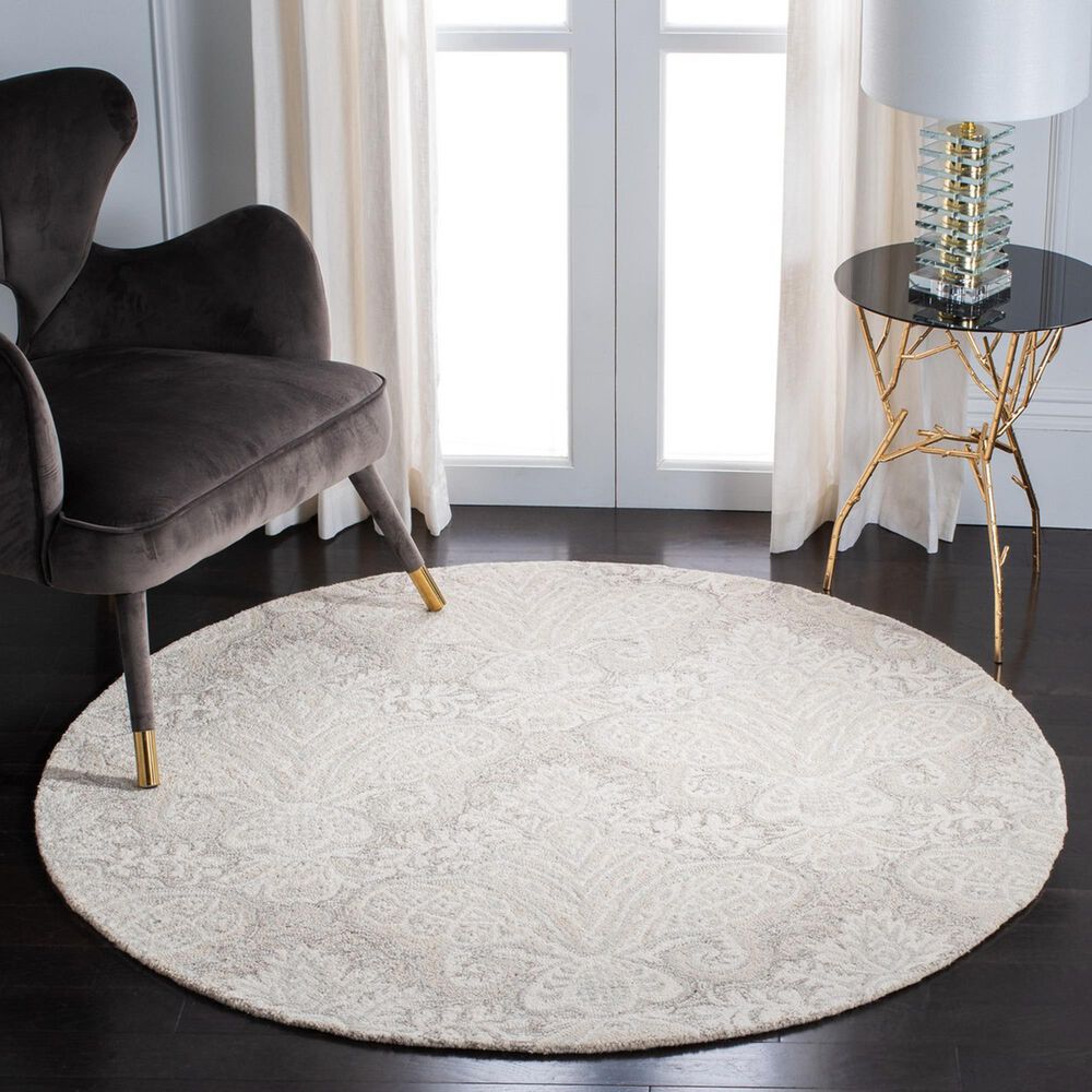 Safavieh Micro-Loop Damask 5&#39; Round Beige Area Rug, , large