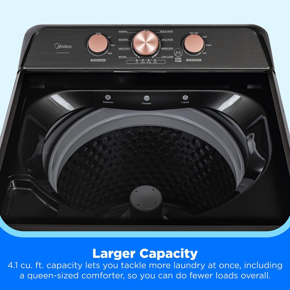 Midea 4.1 Cu. Ft. Top Load Washer and 7 Cu. Ft. Electric Dryer Laundry Pair in Metallic Grey, , large
