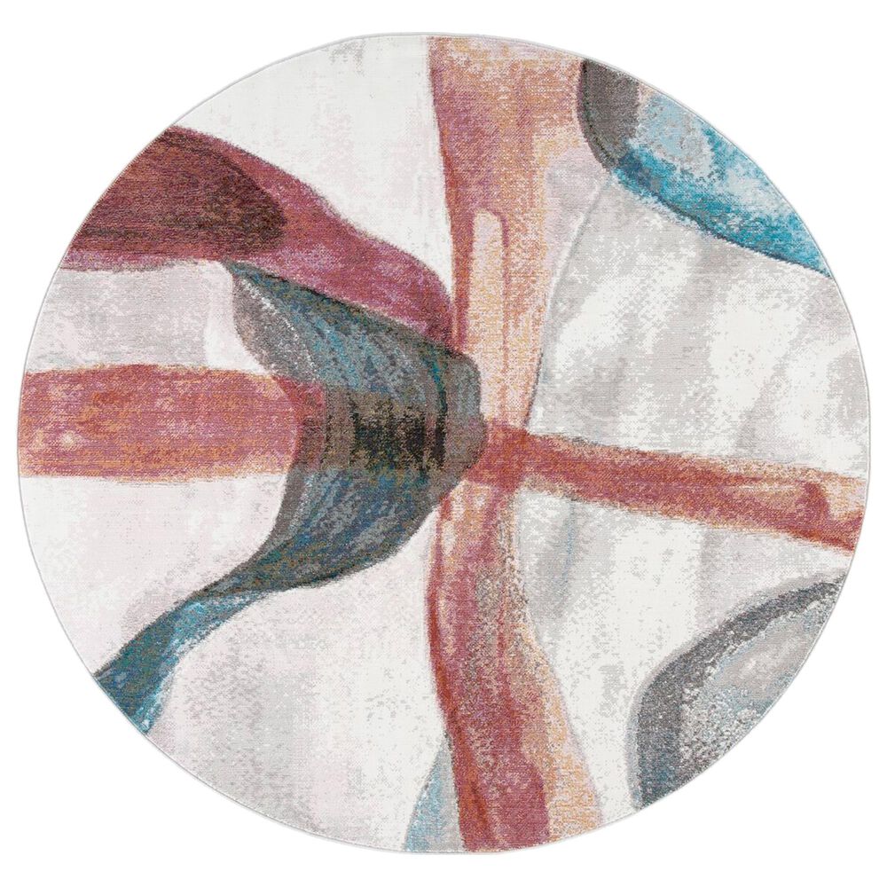 Safavieh Aria 6"6" Round Ivory and Plum Area Rug, , large