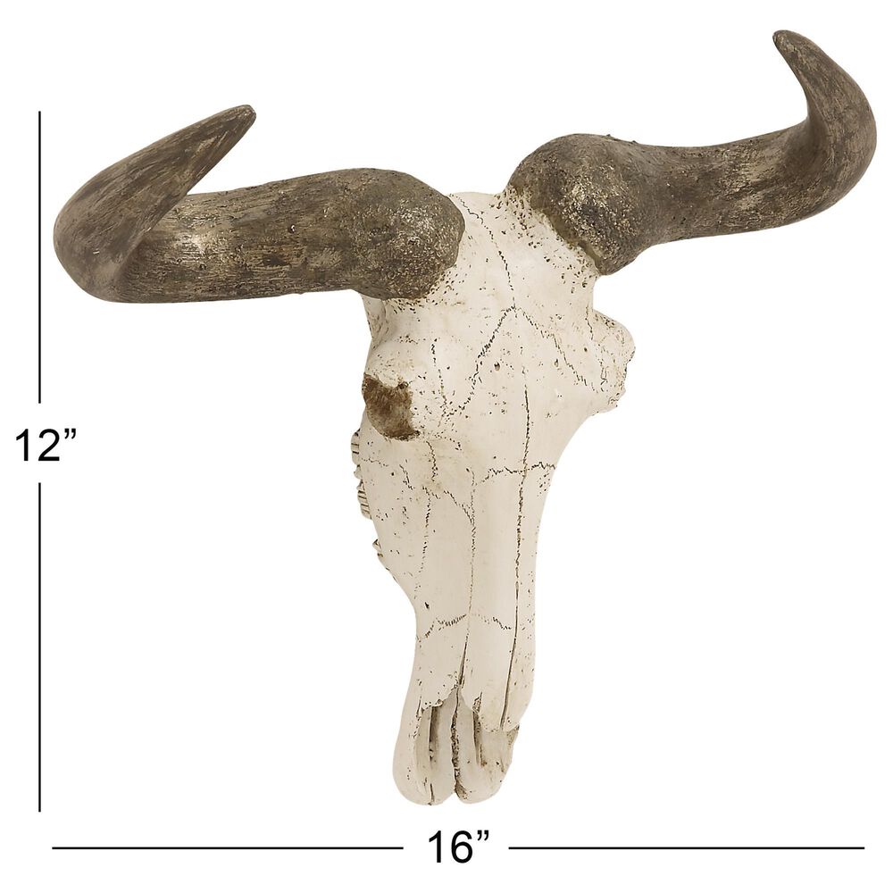 Maple and Jade 12&quot; x 16&quot; Farmhouse Cow Skull Wall Decor in White and Brown, , large