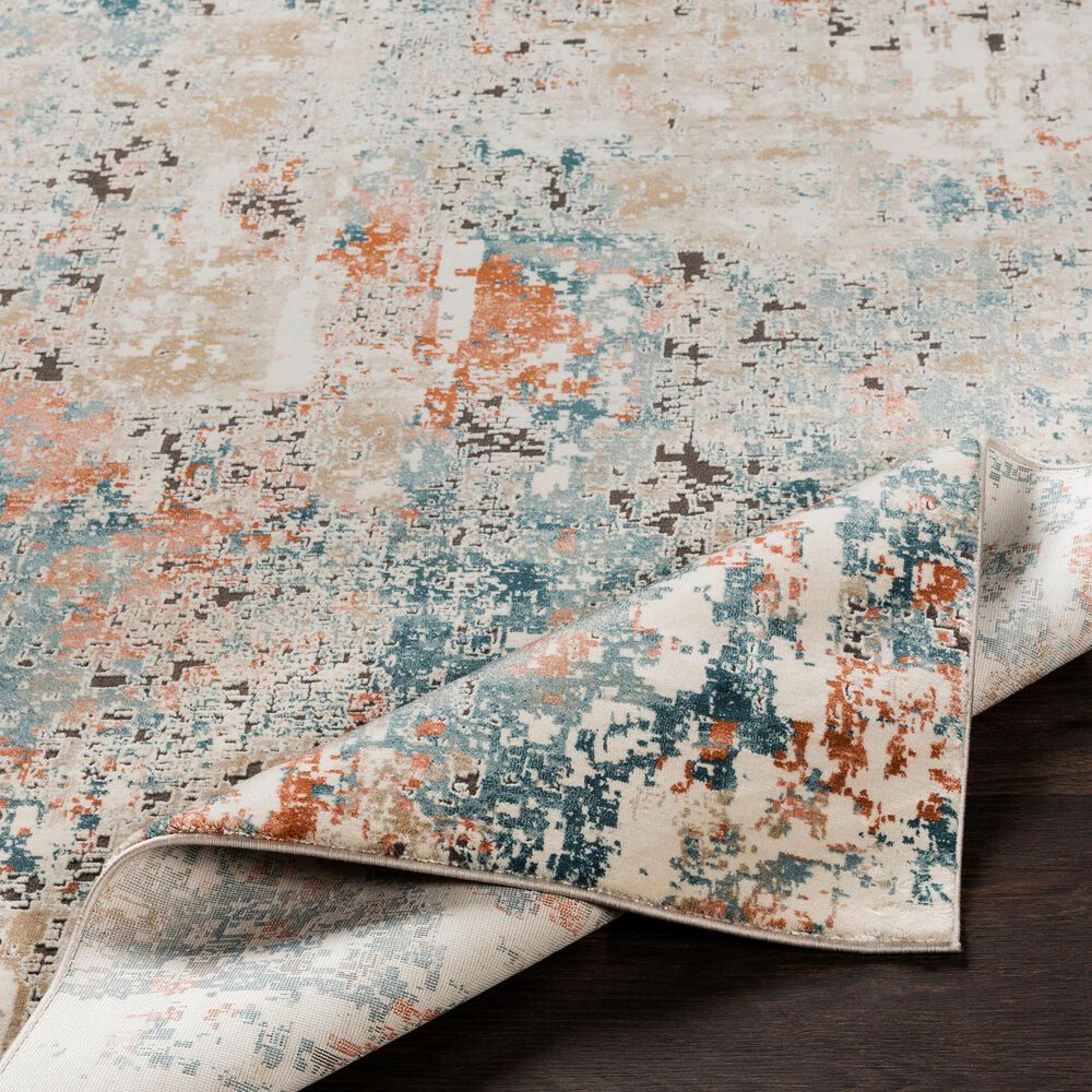 Surya Pune Deep Teal, Sky Blue, Light Beige, Tan, Dark Brown and Burnt Orange 2&#39;7&quot; x 10&#39;2&quot; Runner, , large