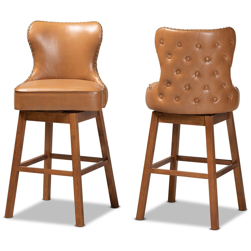 Baxton Studio Gradisca Swivel Bar Stool in Walnut Brown (Set of 2), , large