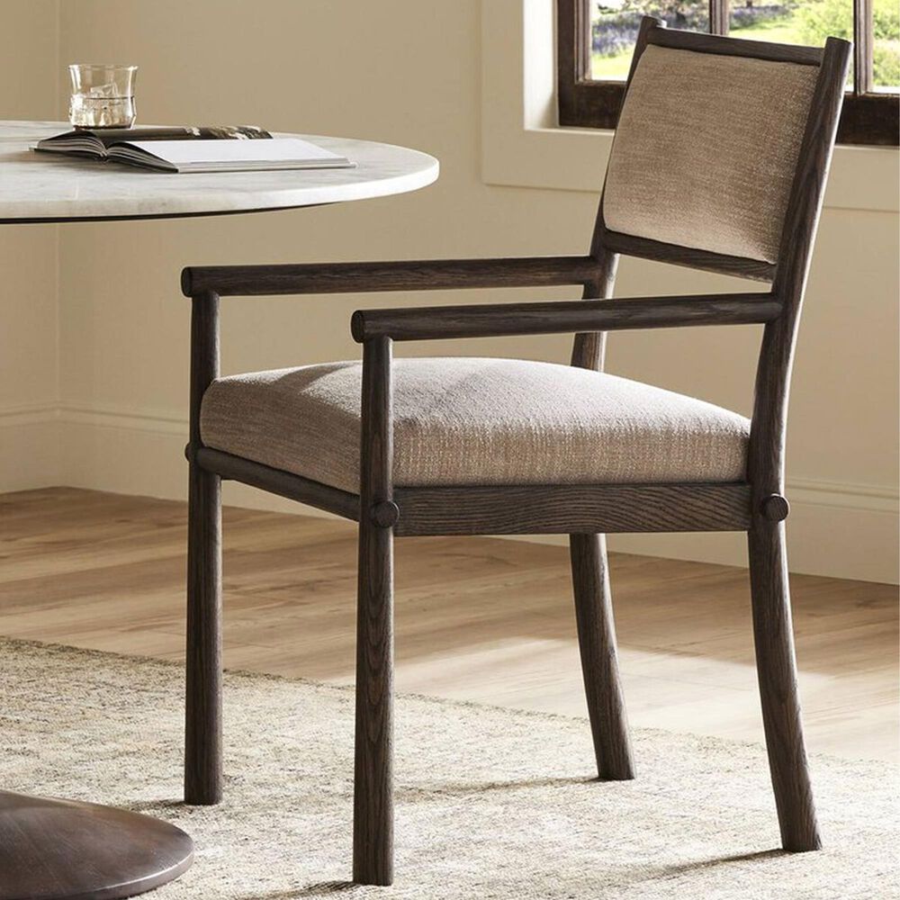 Four Hands Akiro Dining Arm Chair with Laken Stone Fabric in Warm Oak, , large