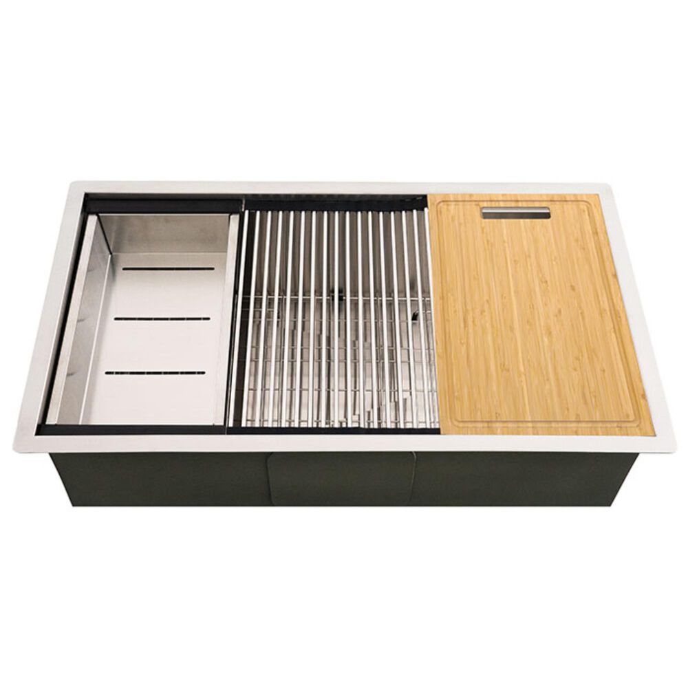 MS International Single Bowl 16-Gauge Handcrafted Workstation Kitchen Sink in Stainless Steel, , large