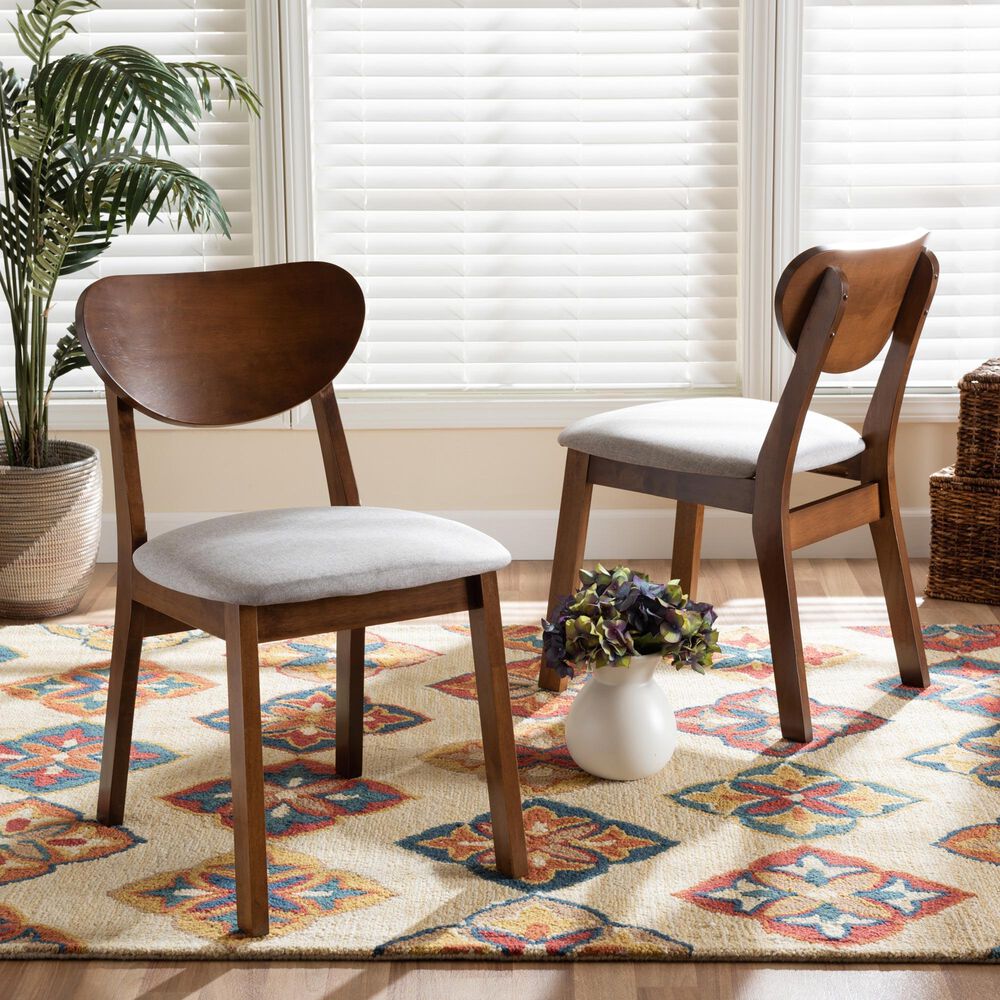 Baxton Studio Damara Side Chair with Grey Cushion in Walnut Brown (Set of 2), , large