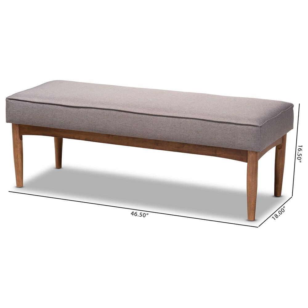 Baxton Studio Arvid Dining Bench with Gray Cushion in Walnut Brown, , large