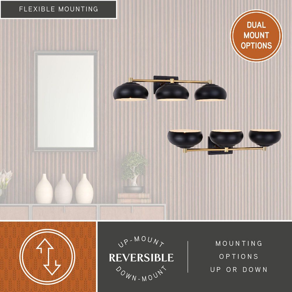 Vaxcel Belmont 3-Light Bathroom Vanity in Matte Black and Satin Brass, , large