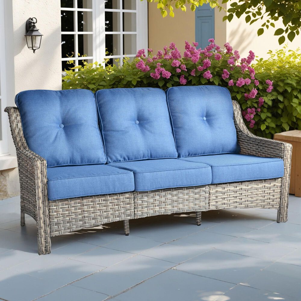 HOMLUX Outdoor Wicker Conversation Sofa in Diamond Blue, , large