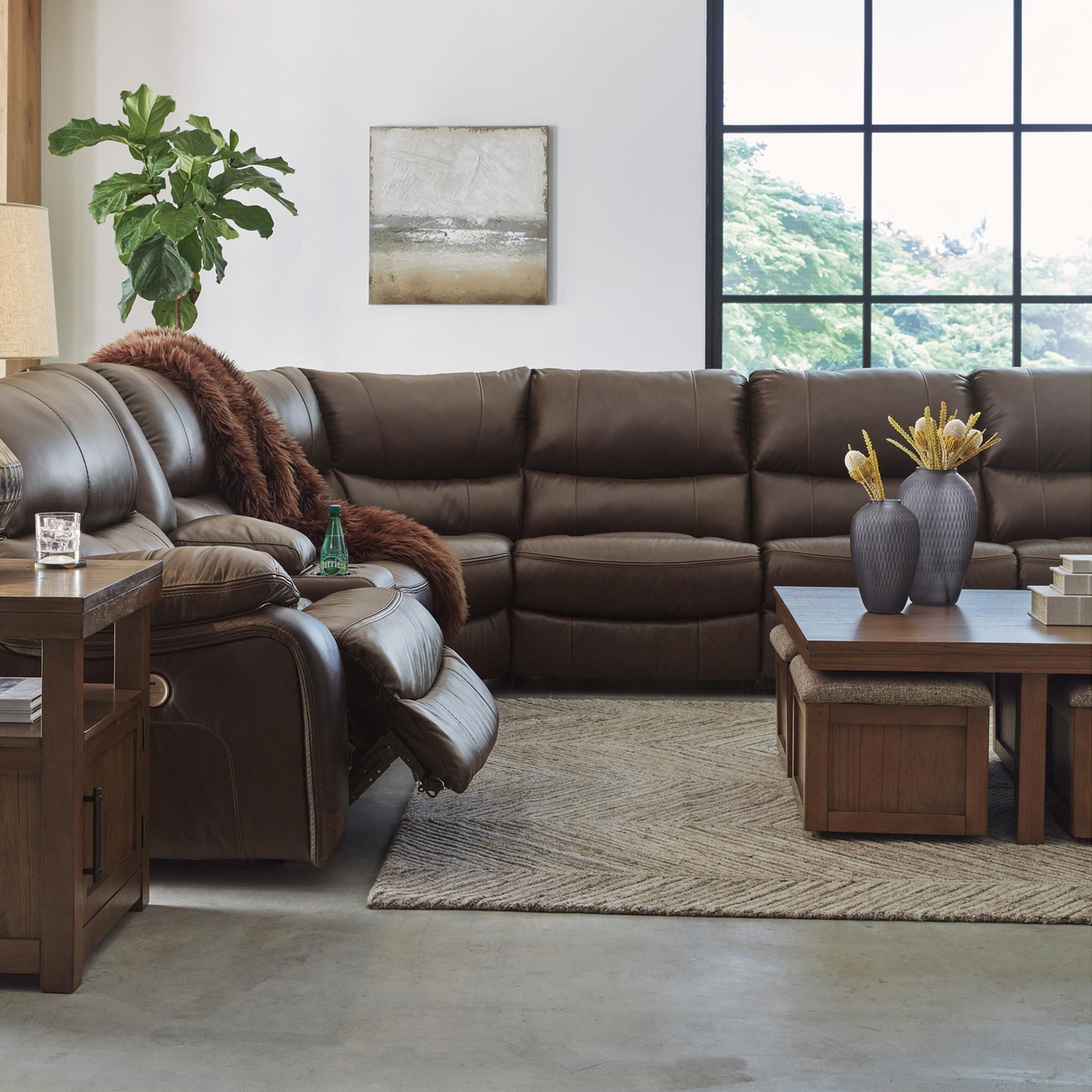 Ashley brown leather sectional deals