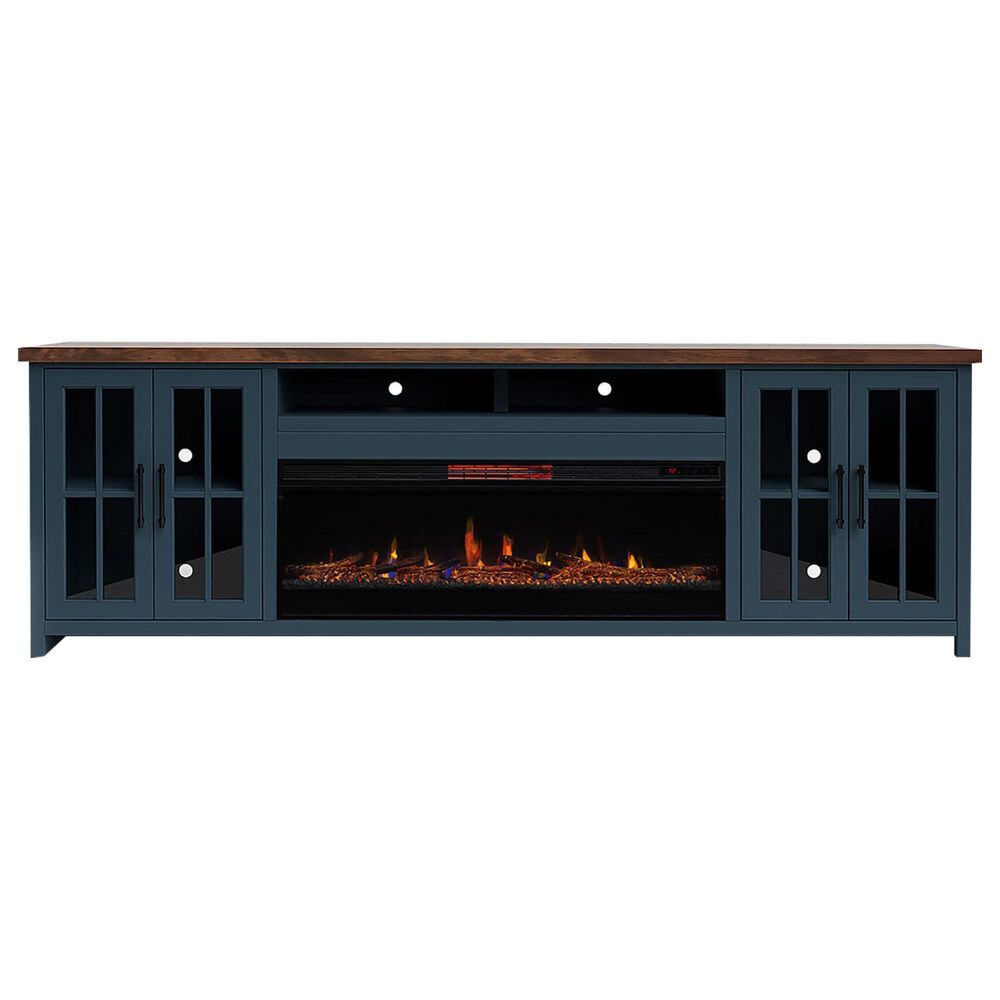 Endress International Nantucket 97" Super Fireplace Console in Blue Denim and Whiskey, , large