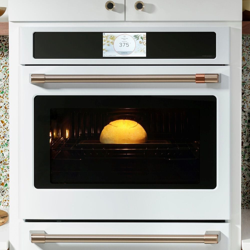 Cafe 30&#39;&#39; Built-In Convection Single Wall Oven with Brushed Bronze Handle in Matte White, , large