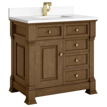 James Martin Vanities Brookfield 36" Single Bathroom Vanity in Honey Oak with Single Hole 3 cm White Zeus Quartz Top and Rectangular Sink, , large