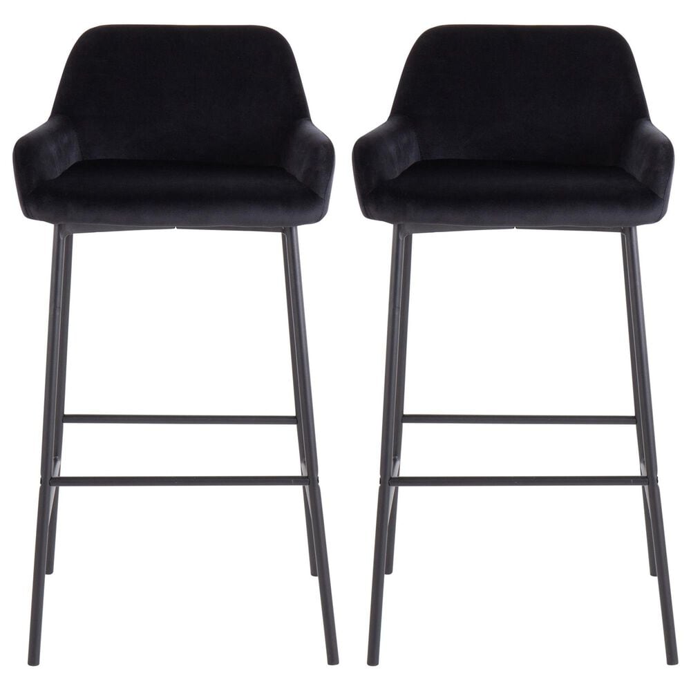 LumiSource Daniella Bar Stool with Black Velvet Upholstery in Black (Set of 2), , large
