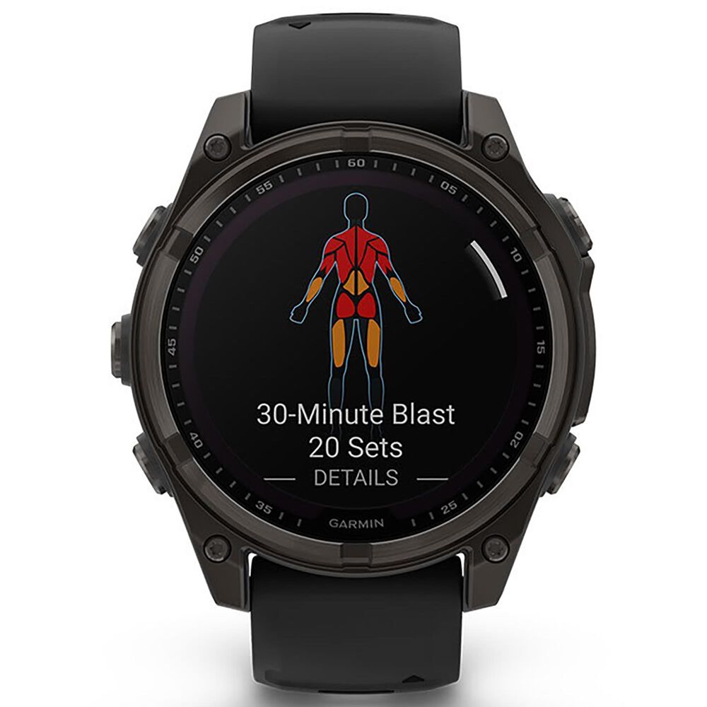 Garmin Fenix 8 Sapphire Solar Smartwatch 47mm Carbon Gray DLC Titanium Case with Black and Pebble Gray Silicone Band, , large