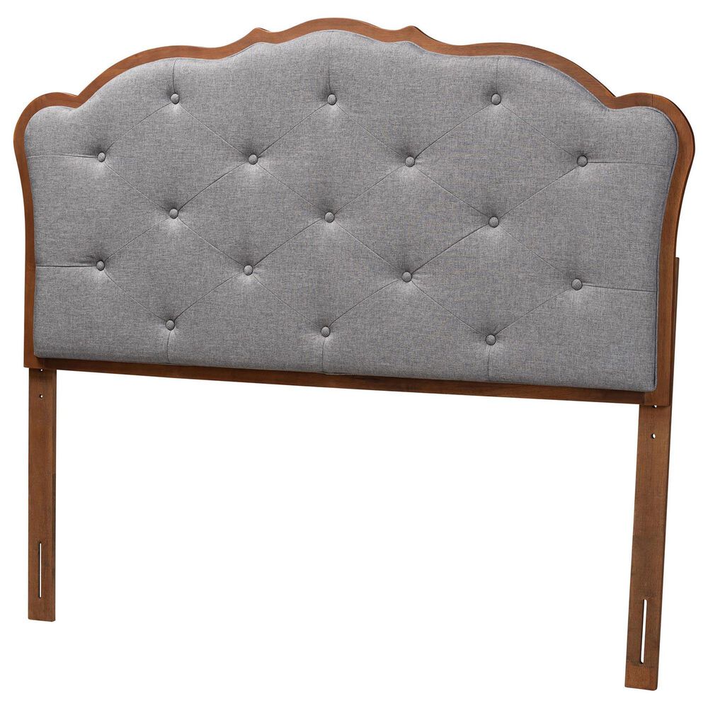 Baxton Studio Leandra Queen Panel Headboard with Grey Upholstered in Walnut Brown, , large