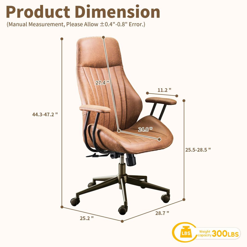 HOMLUX High Back Ergonomic Office Chair with Suede Leather in Brown, , large