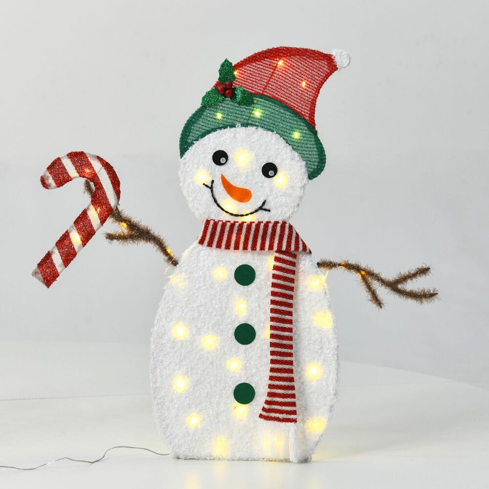 HOMLUX 2-Piece Heart Snowman with LED Lights in White, , large