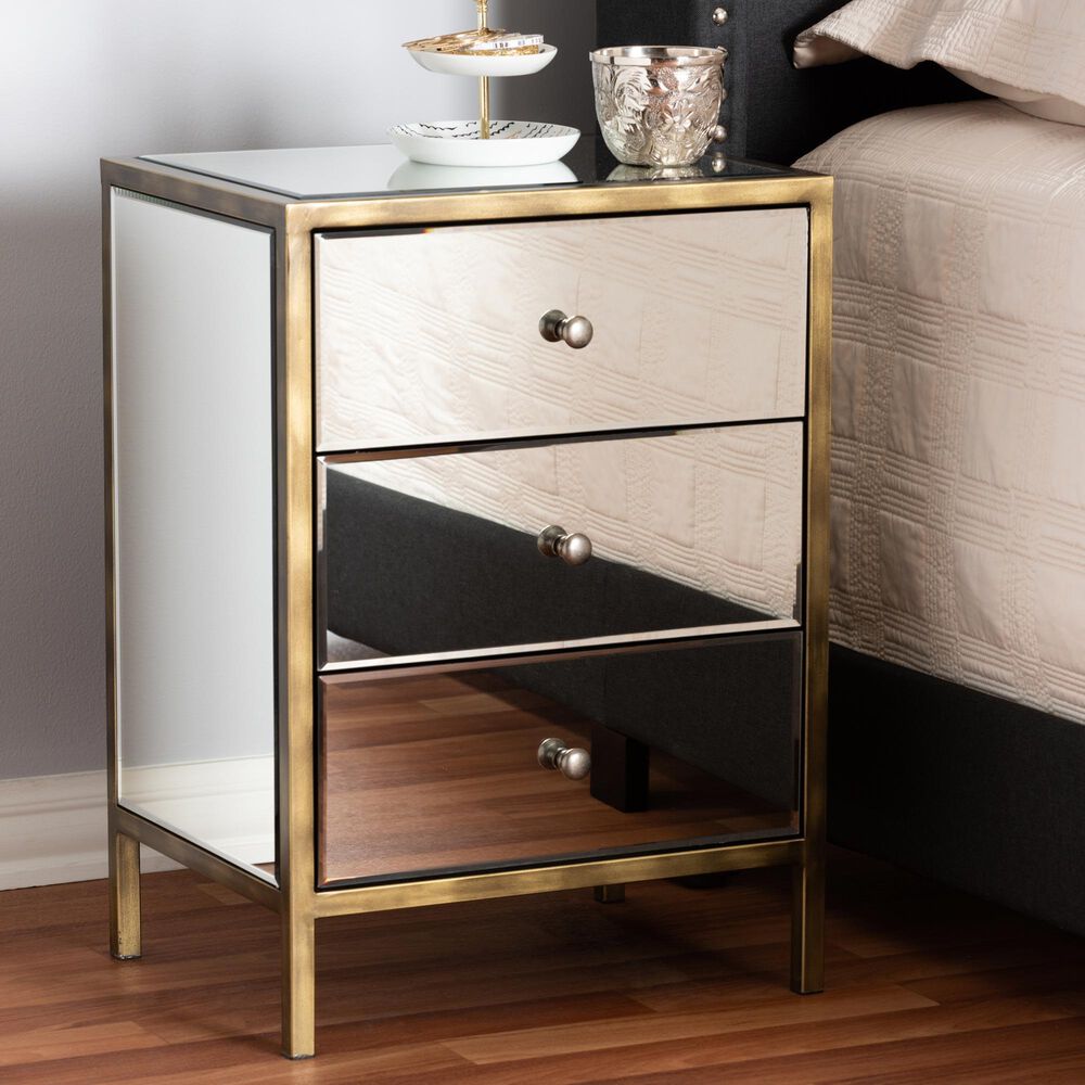 Baxton Studio Nouria 3-Drawer End Table in Silver, , large