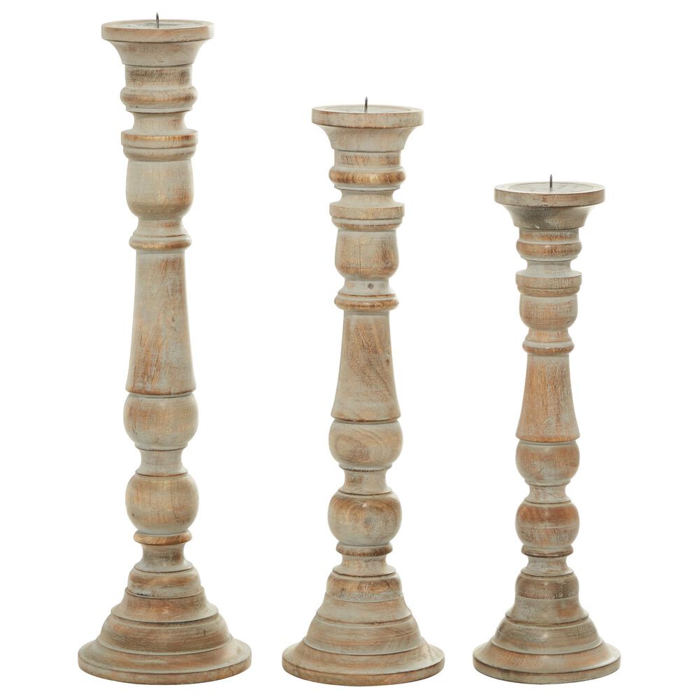 Maple and Jade Assorted Candleholders in Walnut Whitewash (Set of 3), , large
